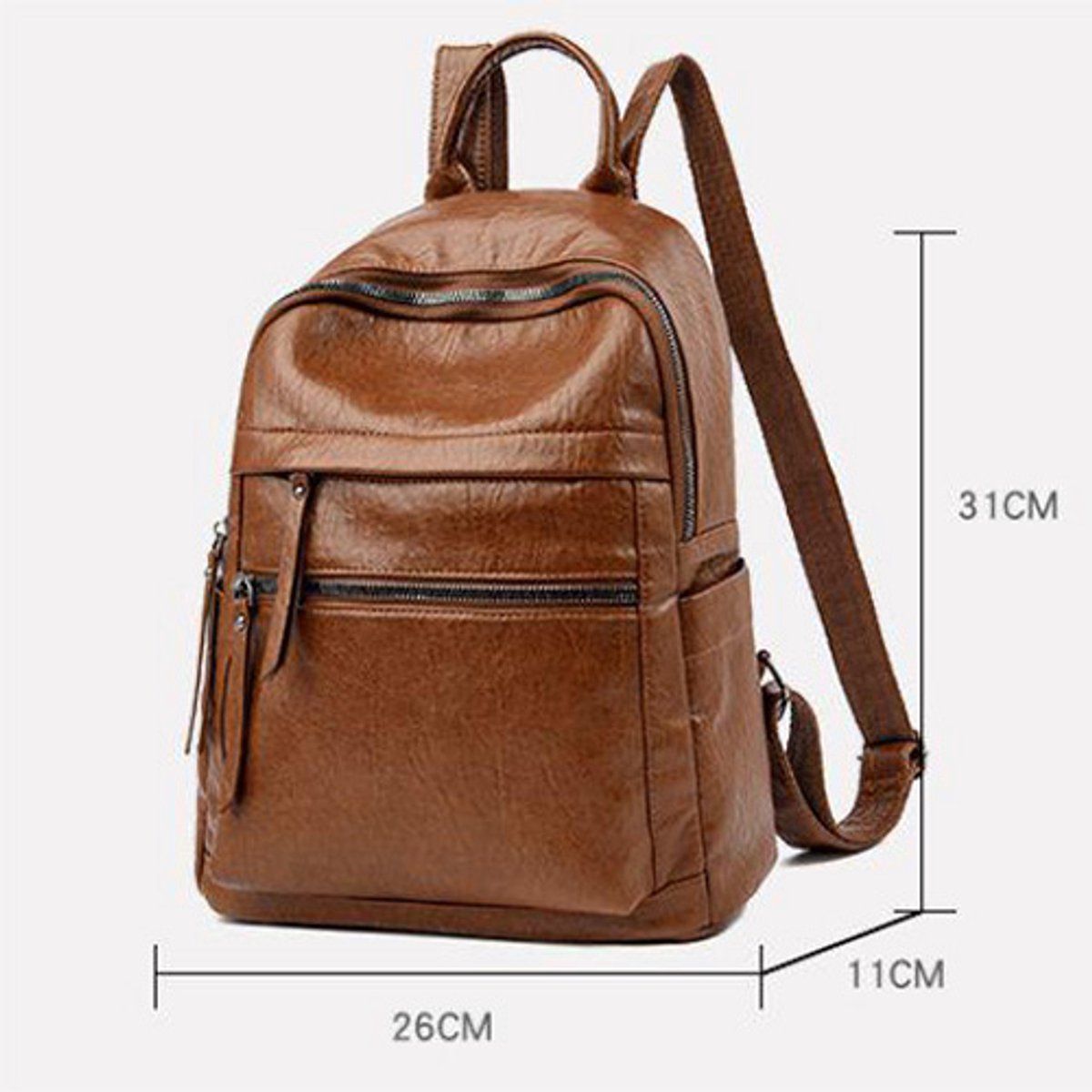 Womens Anti Theft Backpack, Waterproof Soft PU Leather Travel Daypack With Hidden Back Pocket For Commuting And Trips, Brown, 26 x 31 x 11 cm