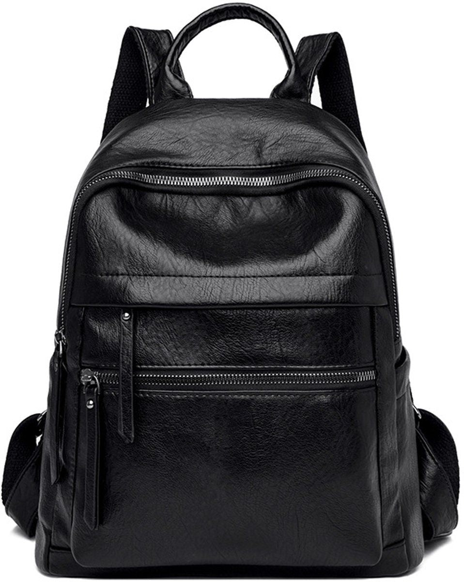 Womens Anti Theft Backpack, Waterproof Soft PU Leather With Hidden Back Pocket, Travel Commuter Daypack For Daily Use, Black, 26 x 31 x 11 cm