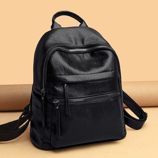 Womens Anti Theft Backpack, Waterproof Soft PU Leather With Hidden Back Pocket, Travel Commuter Daypack For Daily Use, Black, 26 x 31 x 11 cm