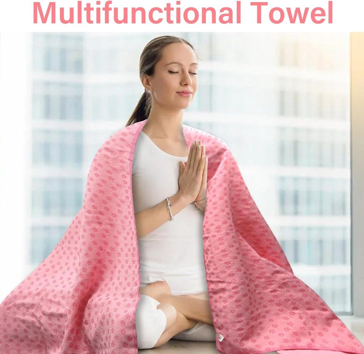 Non Slip Microfiber Yoga Mat Towel With Mesh Carry Bag Quick Dry Sweat Absorbent For Hot Yoga Pilates Gym Pink, 183 x 63 cm