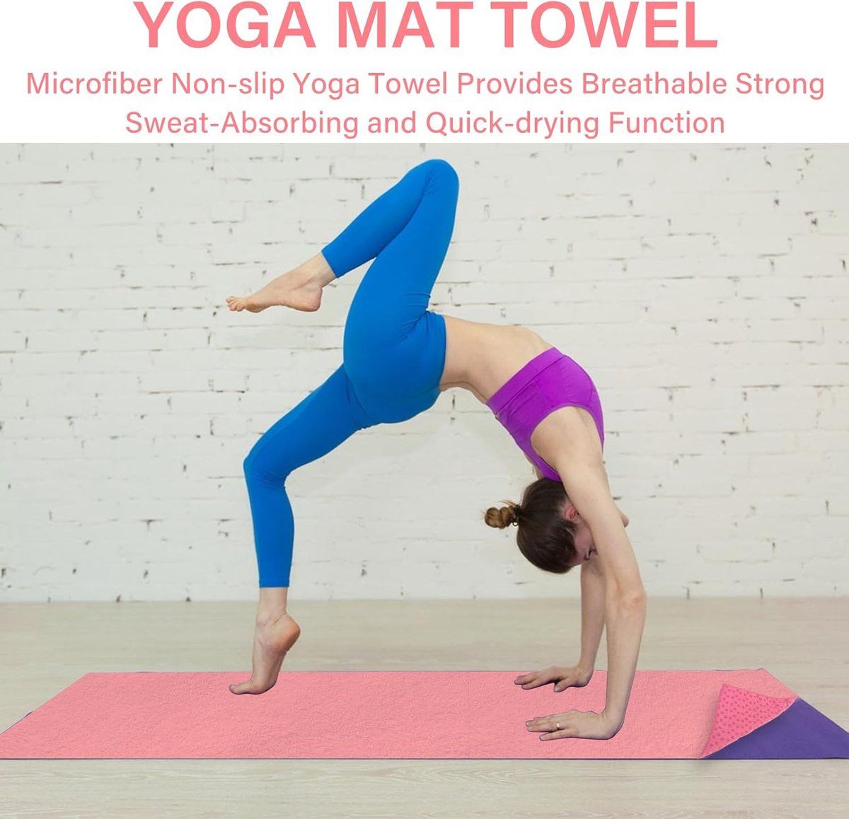 Non Slip Microfiber Yoga Mat Towel With Mesh Carry Bag Quick Dry Sweat Absorbent For Hot Yoga Pilates Gym Pink, 183 x 63 cm