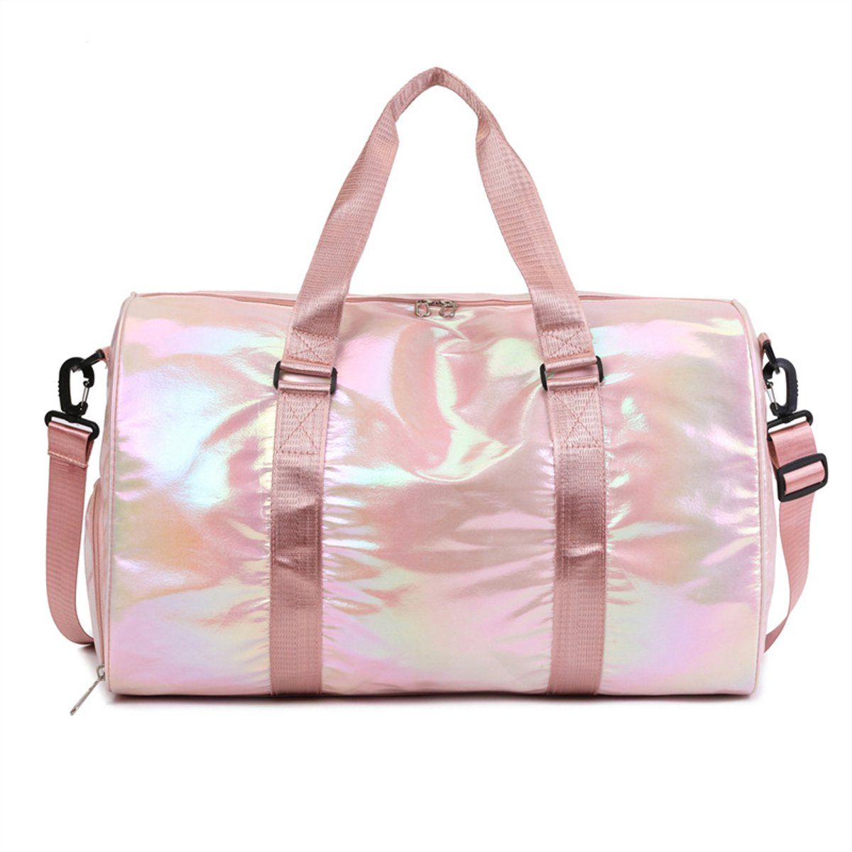 Womens Waterproof Polyester Gym Duffle Bag With Shoe Compartment And Wet Dry Pocket For Fitness Travel And Weekend, Pink, 48 x 39 x 26 cm