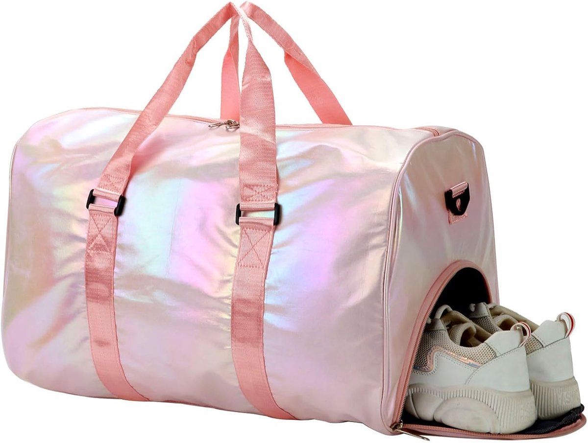 Womens Waterproof Polyester Gym Duffle Bag With Shoe Compartment And Wet Dry Pocket For Fitness Travel And Weekend, Pink, 48 x 39 x 26 cm