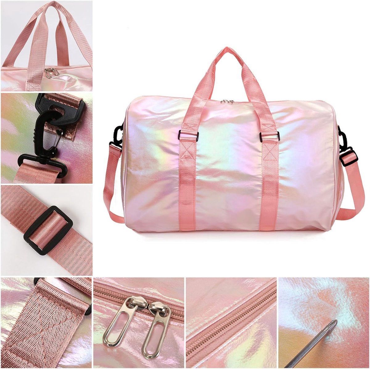 Womens Waterproof Polyester Gym Duffle Bag With Shoe Compartment And Wet Dry Pocket For Fitness Travel And Weekend, Pink, 48 x 39 x 26 cm