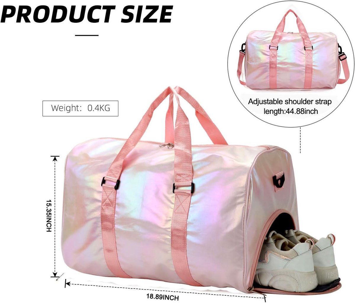 Womens Waterproof Polyester Gym Duffle Bag With Shoe Compartment And Wet Dry Pocket For Fitness Travel And Weekend, Pink, 48 x 39 x 26 cm