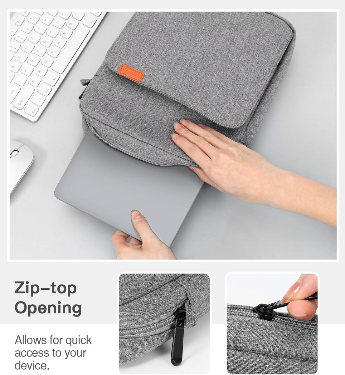 Laptop Sleeve Bag With Water Resistant Oxford Fabric, Extra Pockets And Shoulder Strap For Travel Work School, Light Gray, 13.3 in