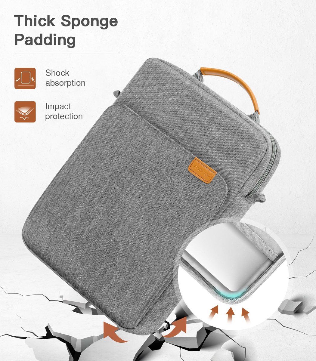 Laptop Sleeve Bag With Water Resistant Oxford Fabric, Extra Pockets And Shoulder Strap For Travel Work School, Light Gray, 13.3 in