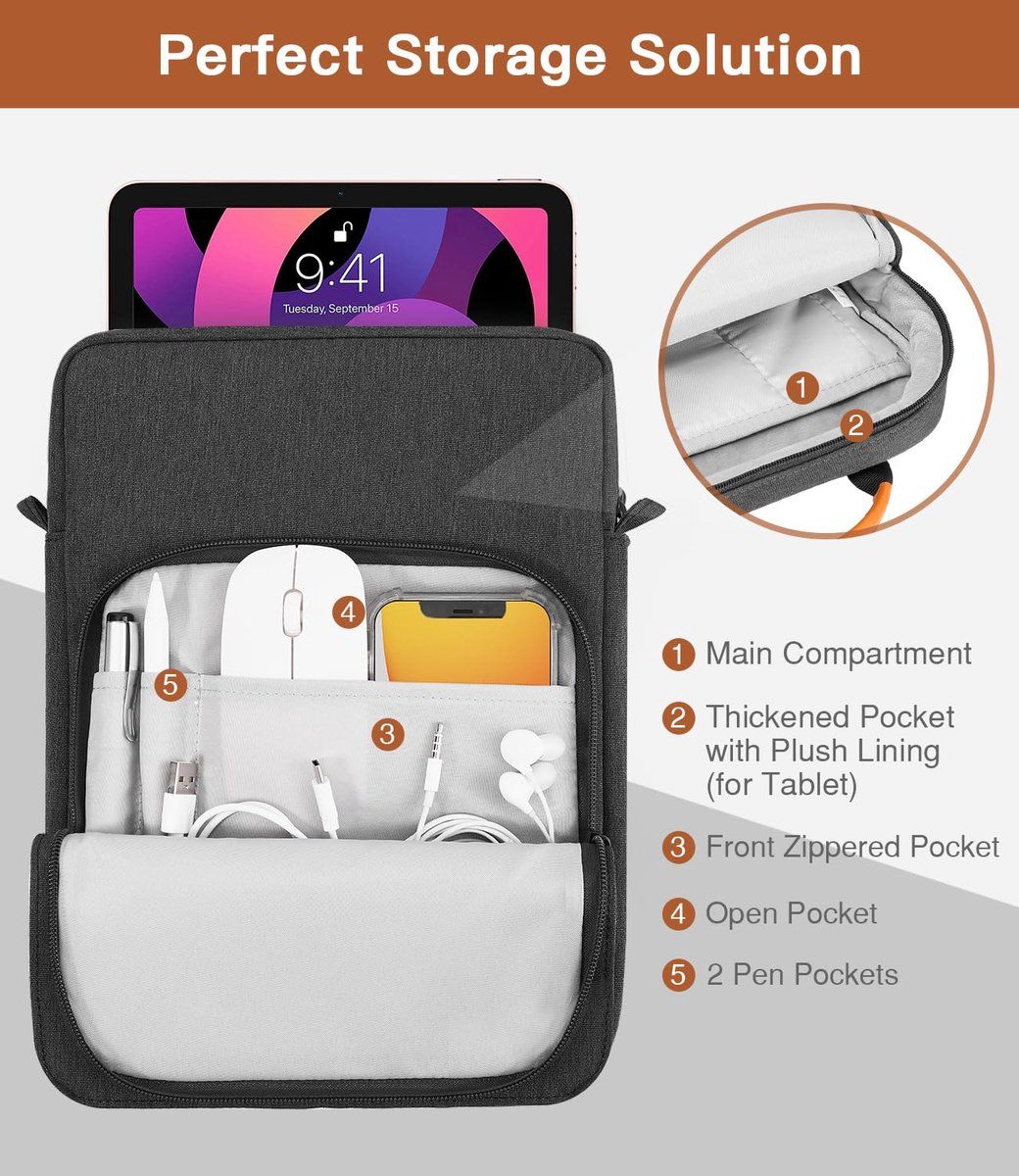 Laptop Shoulder Bag With Water Resistant Oxford Fabric, Extra Organizer Pockets And Removable Strap For Travel Work School, Black Gray, 13.3 in