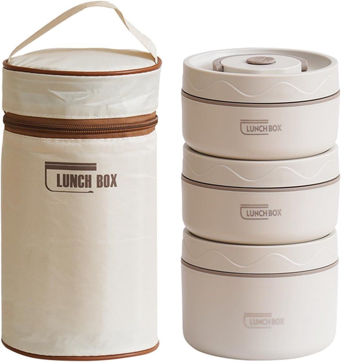 Stainless Steel Bento Lunch Box With 3 Stackable Layers, Leakproof Vacuum Insulated Food Container With Carry Bag For Office And Picnic, White, 440 ml
