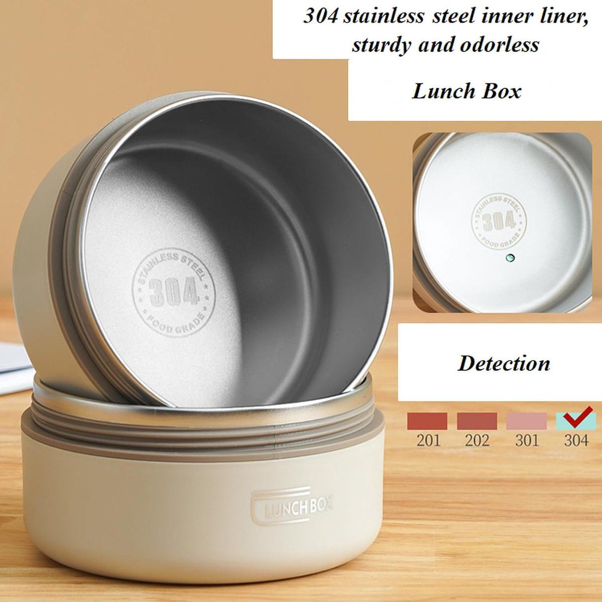 Stainless Steel Bento Lunch Box With 3 Stackable Layers, Leakproof Vacuum Insulated Food Container With Carry Bag For Office And Picnic, White, 440 ml