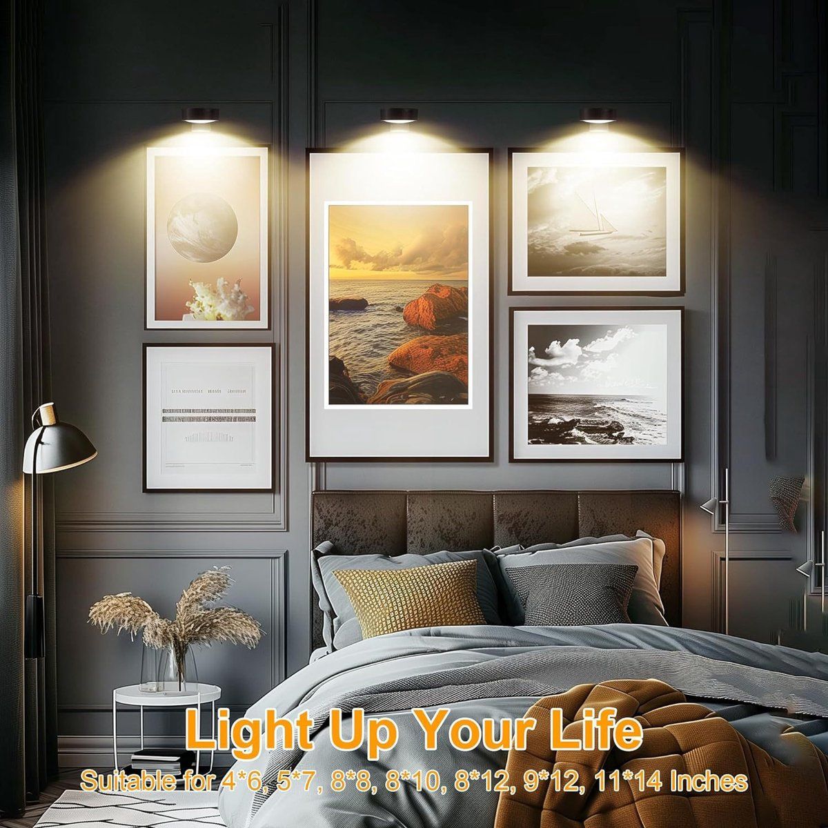 3 Pack Battery Operated Picture Lights, Magnetic LED Wall Art Display Lamp With Remote Control, 3 Lighting Modes Dimmable For Framed Paintings, Black