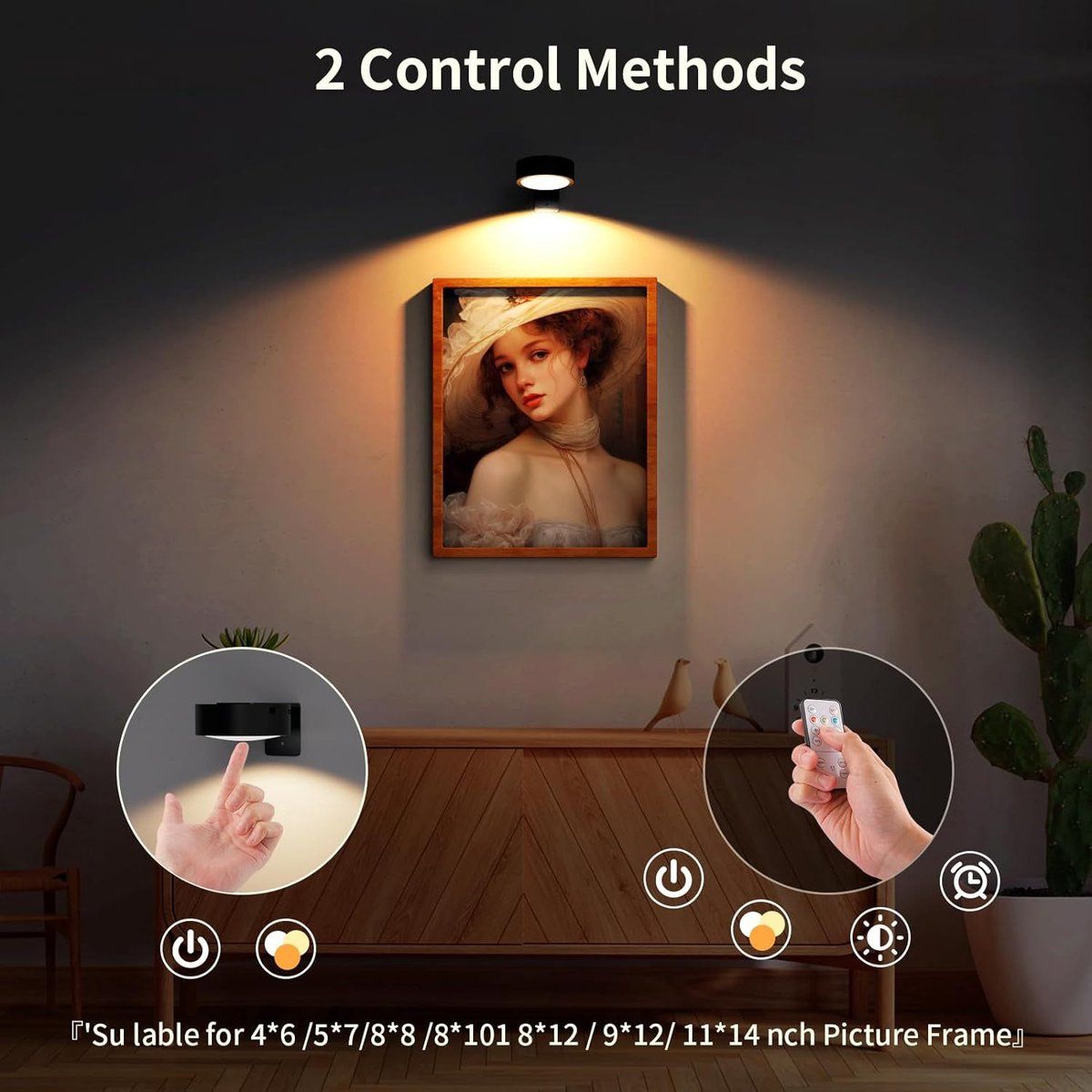 3 Pack Battery Operated Picture Lights, Magnetic LED Wall Art Display Lamp With Remote Control, 3 Lighting Modes Dimmable For Framed Paintings, Black