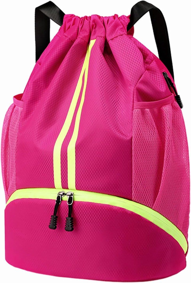 Drawstring Gym Backpack, Large Capacity Oxford Cloth Sports Bag With Shoe Compartment And Wet Pocket, Unisex For Swimming Beach, 15.7 x 11.8 in
