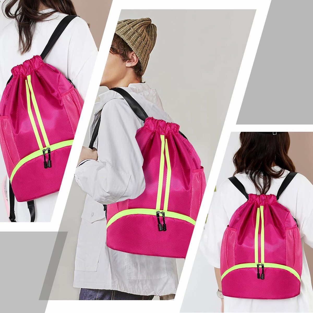 Drawstring Gym Backpack, Large Capacity Oxford Cloth Sports Bag With Shoe Compartment And Wet Pocket, Unisex For Swimming Beach, 15.7 x 11.8 in