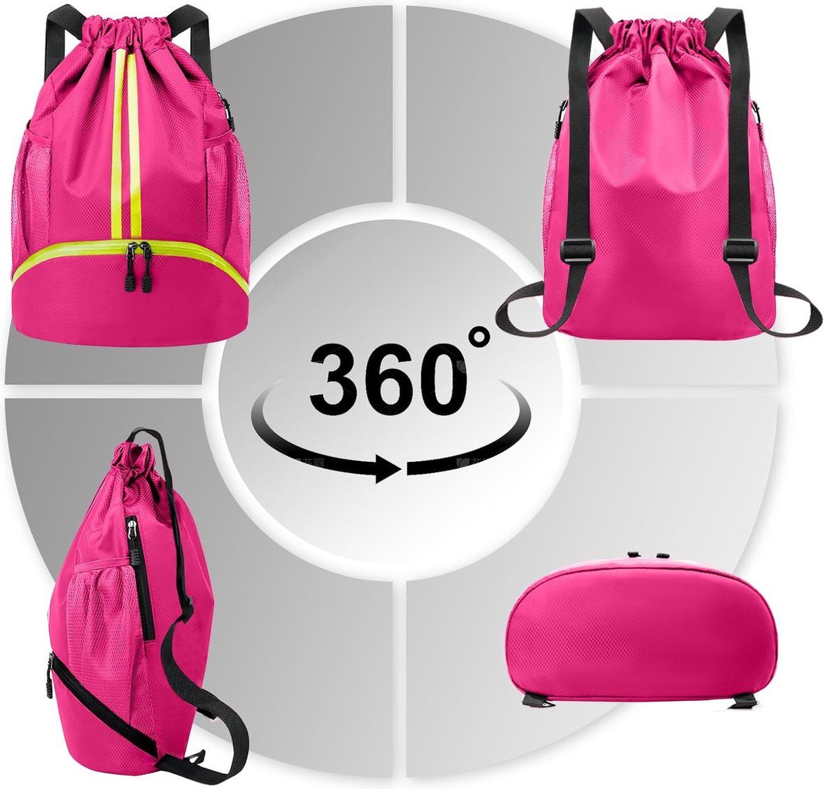 Drawstring Gym Backpack, Large Capacity Oxford Cloth Sports Bag With Shoe Compartment And Wet Pocket, Unisex For Swimming Beach, 15.7 x 11.8 in