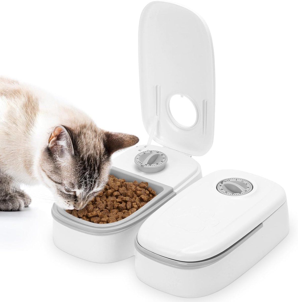Automatic Cat Feeder With 48 Hour Timer, Dual Tray ABS Food Dispenser For Wet And Dry Food, For Cats And Small Dogs, 700 ml, 28.5 x 24.5 x 7.5 cm