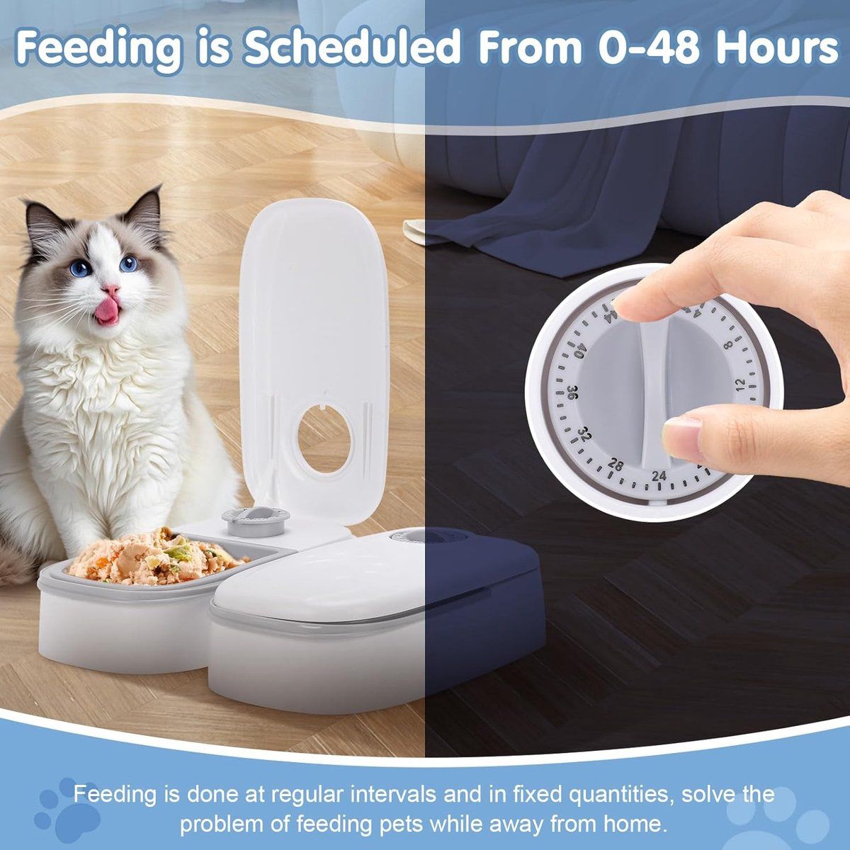 Automatic Cat Feeder With 48 Hour Timer, Dual Tray ABS Food Dispenser For Wet And Dry Food, For Cats And Small Dogs, 700 ml, 28.5 x 24.5 x 7.5 cm