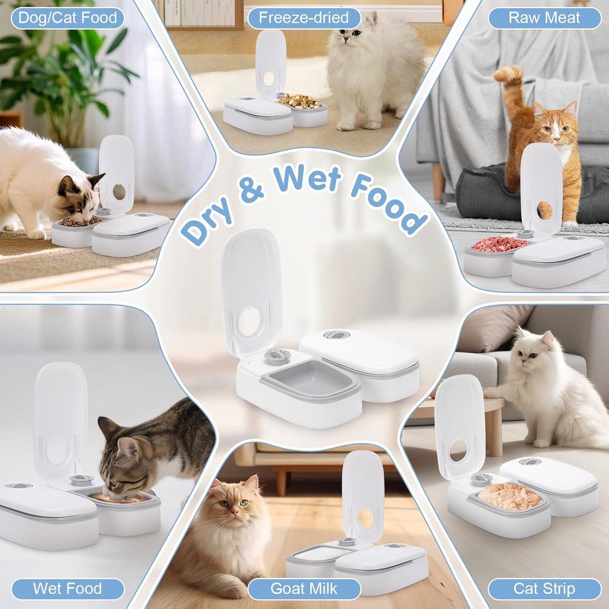 Automatic Cat Feeder With 48 Hour Timer, Dual Tray ABS Food Dispenser For Wet And Dry Food, For Cats And Small Dogs, 700 ml, 28.5 x 24.5 x 7.5 cm