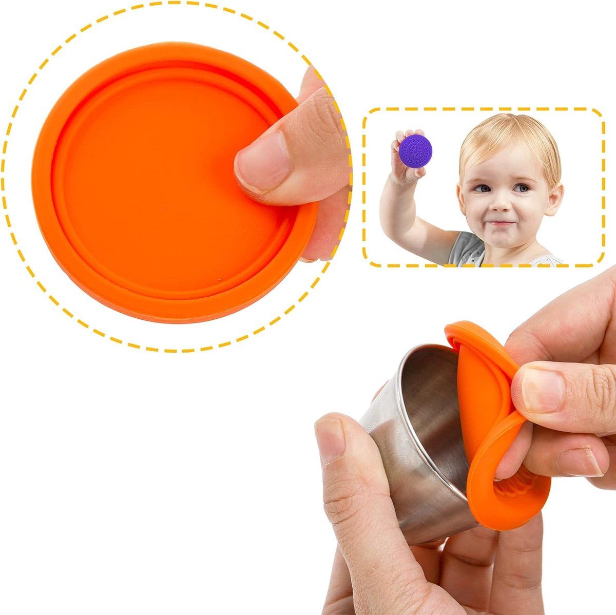 6 Pack Stainless Steel Condiment Cups With Leakproof Silicone Lids, Stackable Dipping Sauce Containers For Lunch, Travel And Picnics, 70 ml, 2.4 oz