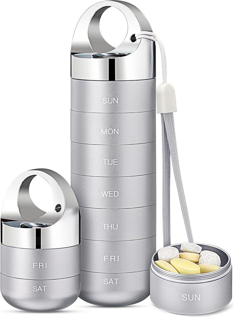 Travel Pill Organizer Waterproof Aluminum Alloy 7 Day Weekly Pill Box With Large Compartments For Vitamins Fish Oil Supplements Gray