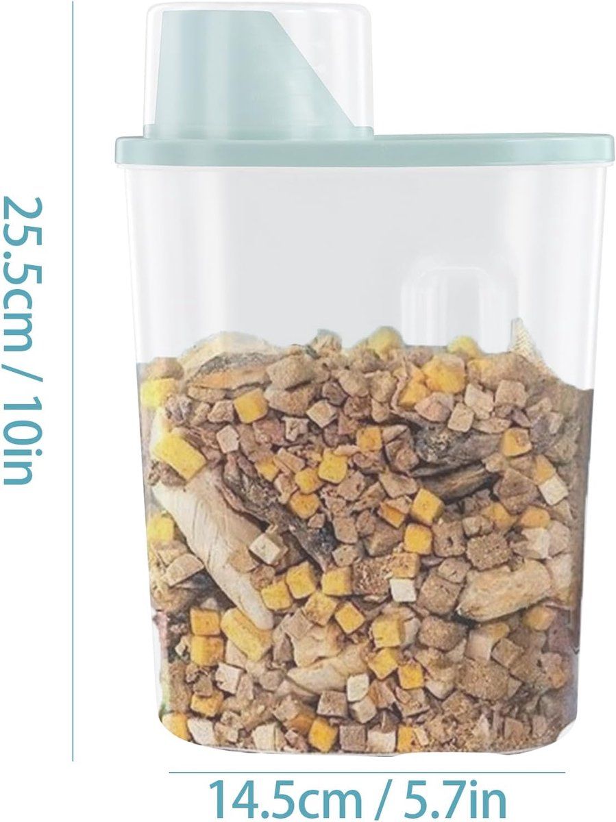 2 Pack Airtight Pet Food Storage Container Set With Measuring Cup Lid, ABS Dry Food Keeper For Dogs And Cats, Blue, 2.5 L, 25 x 15 x 8 cm