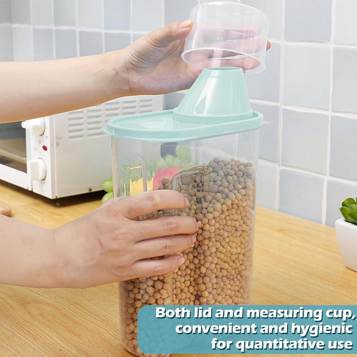 2 Pack Airtight Pet Food Storage Container Set With Measuring Cup Lid, ABS Dry Food Keeper For Dogs And Cats, Blue, 2.5 L, 25 x 15 x 8 cm