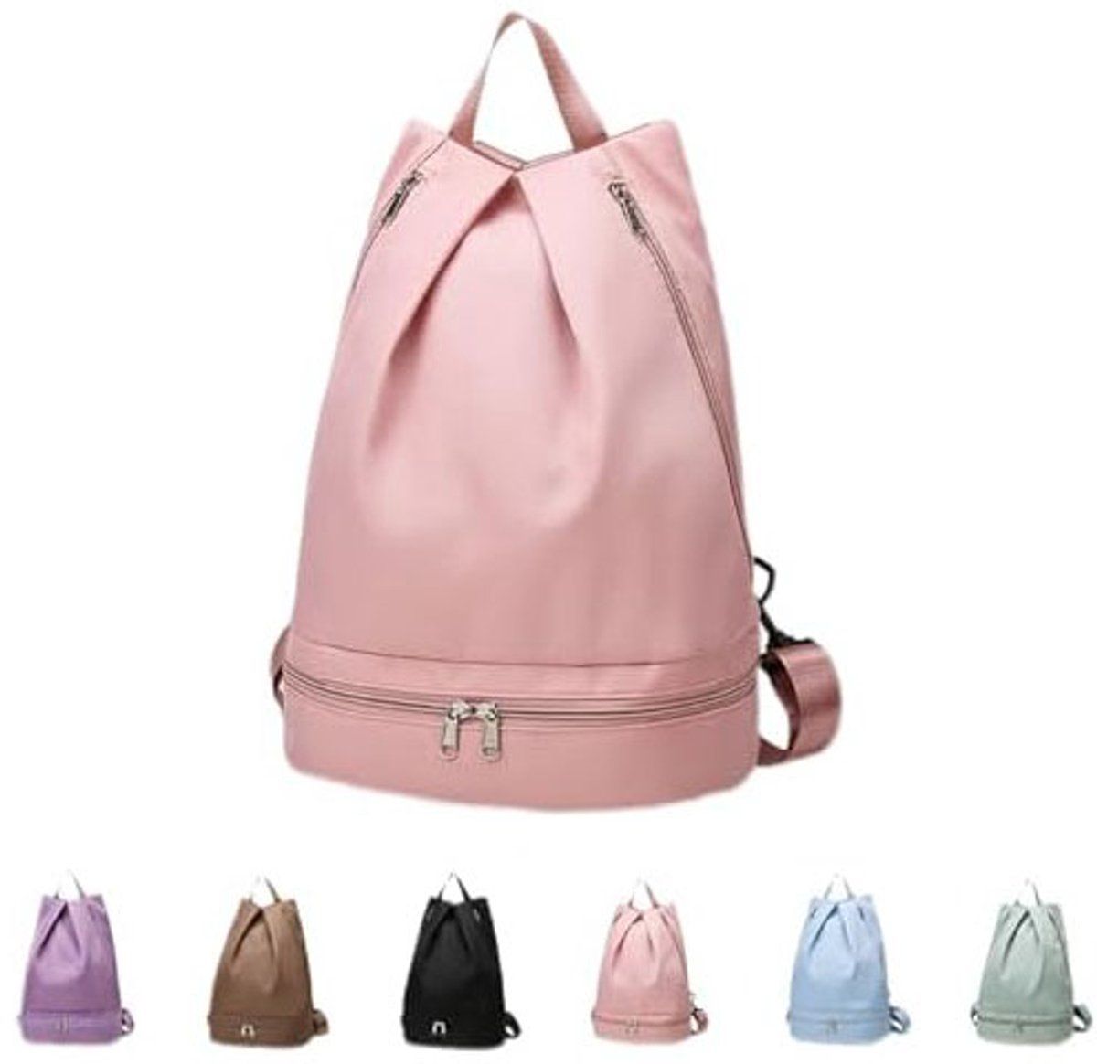 Swim Gym Backpack With Shoe Compartment, Wet Dry Separation, Foldable Odor Resistant Sports Bag For Women, Pink