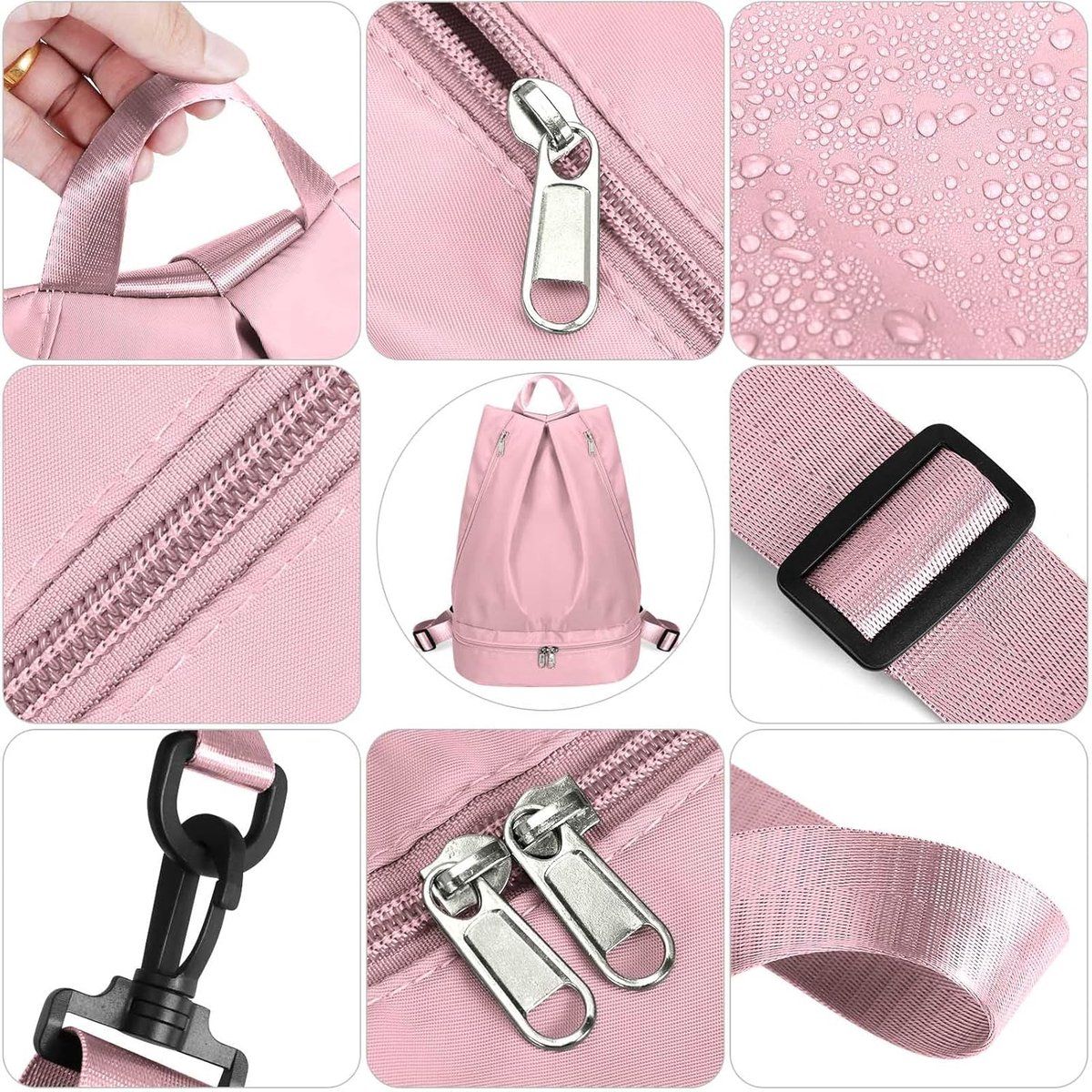 Swim Gym Backpack With Shoe Compartment, Wet Dry Separation, Foldable Odor Resistant Sports Bag For Women, Pink