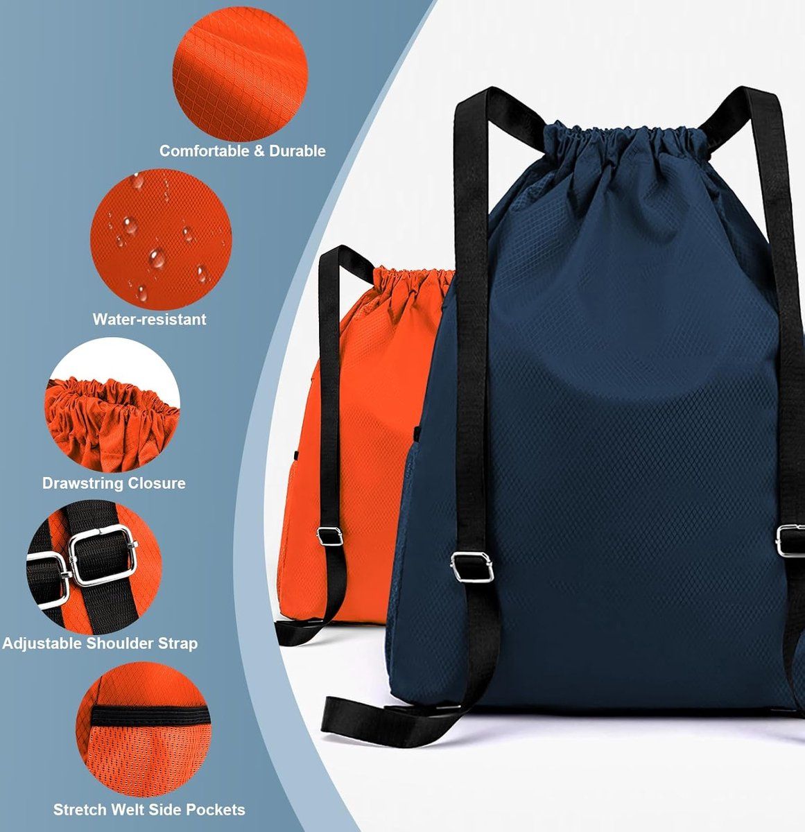 Drawstring Gym Backpack, Water Resistant Sports Bag With Wet Dry Compartment And Multi Pockets, For Men And Women Swimming Yoga Travel, 16.5 in