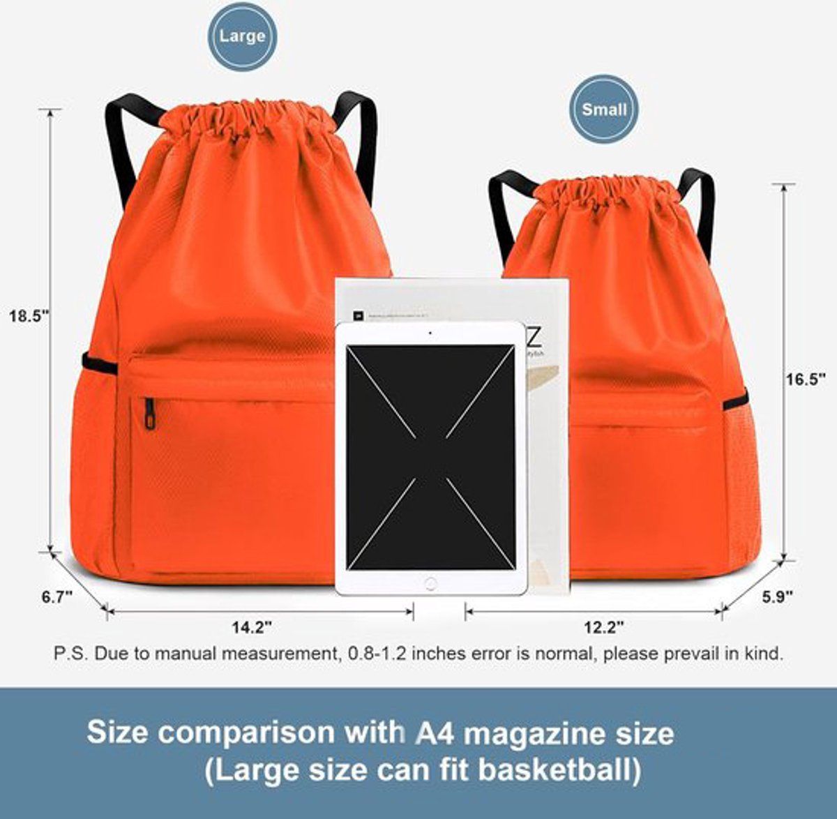 Drawstring Gym Backpack, Water Resistant Sports Bag With Wet Dry Compartment And Multi Pocket Storage, For Men And Women Travel Yoga Swim, 18.5 in