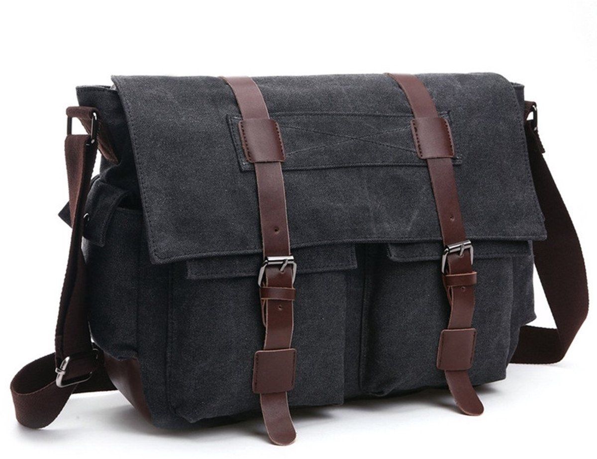 Mens Canvas Laptop Messenger Bag With Multiple Compartments And Adjustable Shoulder Strap For Work And School Fits, 16 in