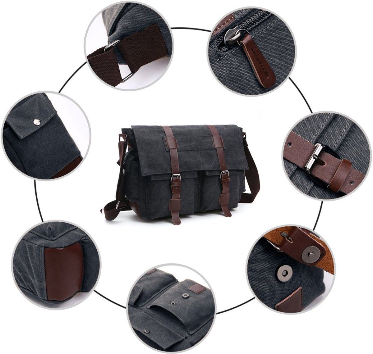 Mens Canvas Laptop Messenger Bag With Multiple Compartments And Adjustable Shoulder Strap For Work And School Fits, 16 in