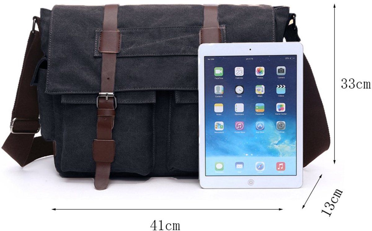Mens Canvas Laptop Messenger Bag With Multiple Compartments And Adjustable Shoulder Strap For Work And School Fits, 16 in