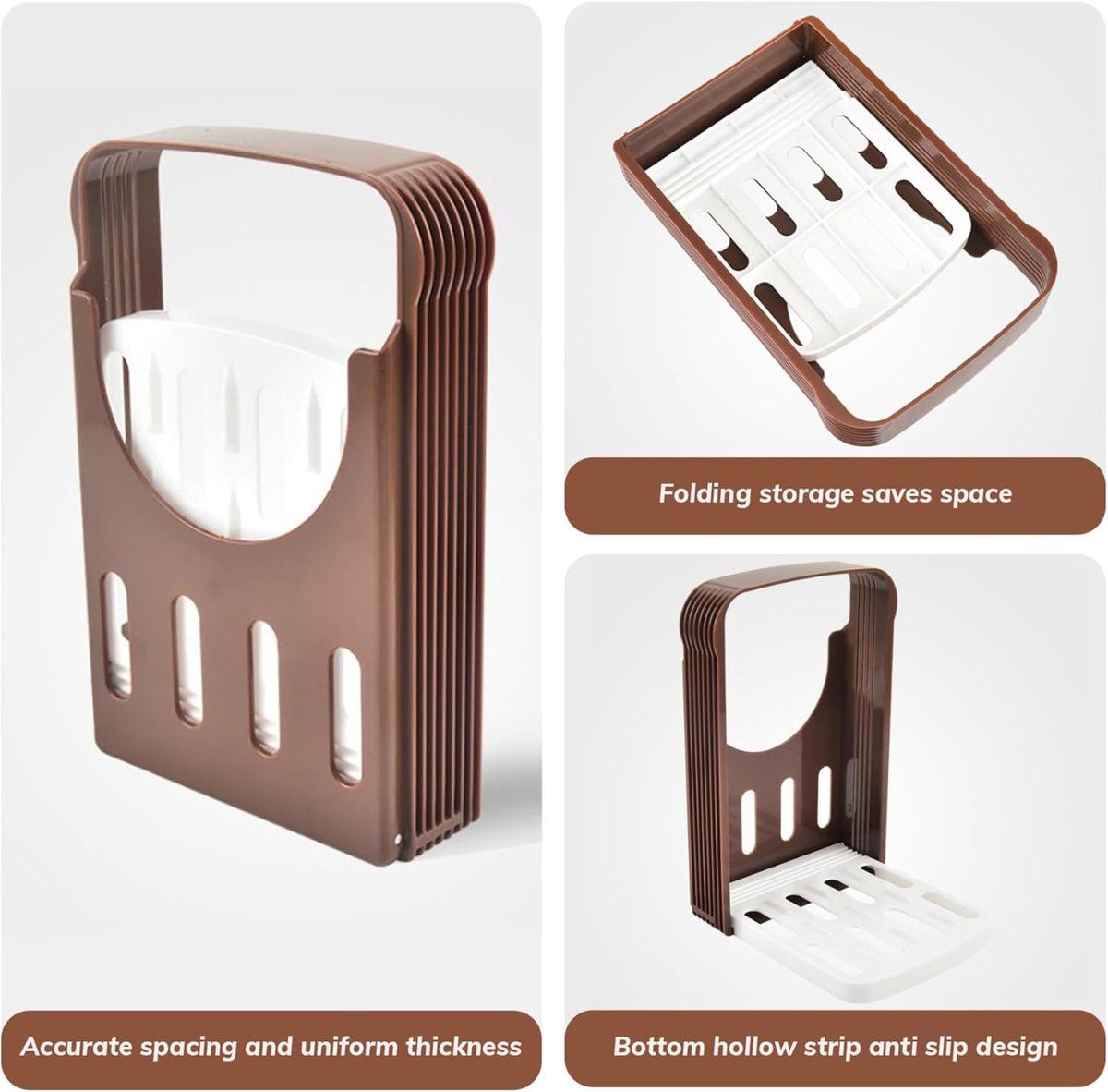 Adjustable Bread Slicer Guide, Foldable ABS Slicing Tool With Crumb Tray, For Homemade Bread Bagels Sourdough Cakes, Brown, 6.3 in