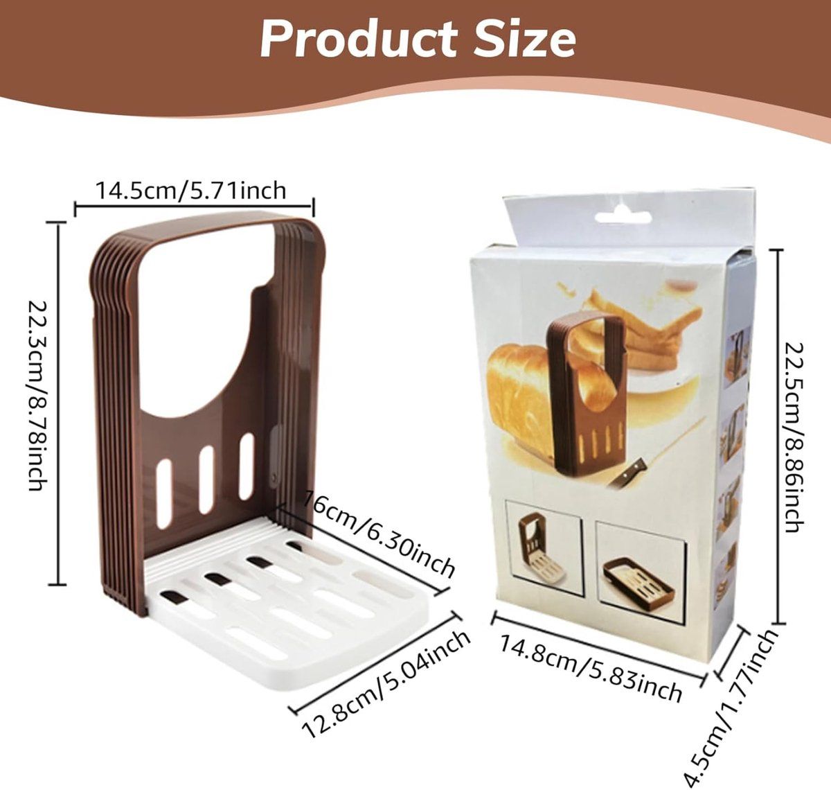 Adjustable Bread Slicer Guide, Foldable ABS Slicing Tool With Crumb Tray, For Homemade Bread Bagels Sourdough Cakes, Brown, 6.3 in