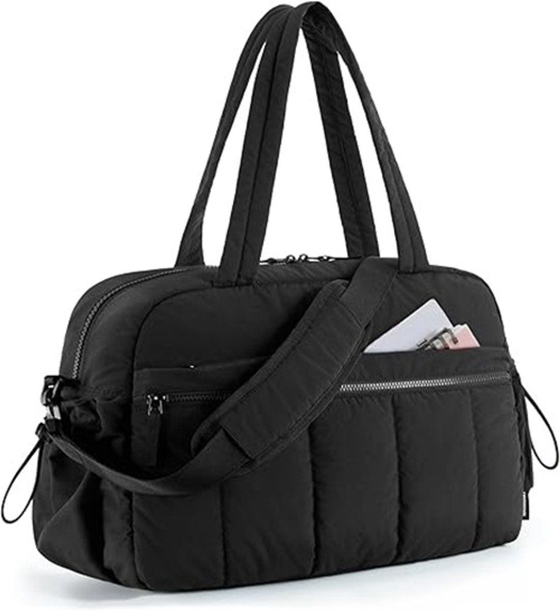 Travel Gym Duffle Bag With Wet Compartment, Compact Carry On Weekend Bag For Training Yoga Travel, Black, 40 x 20 x 28 cm