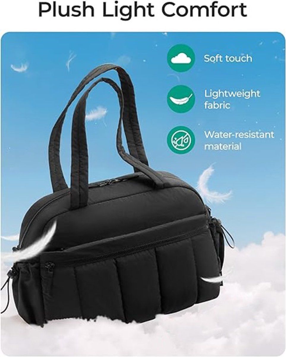 Travel Gym Duffle Bag With Wet Compartment, Compact Carry On Weekend Bag For Training Yoga Travel, Black, 40 x 20 x 28 cm