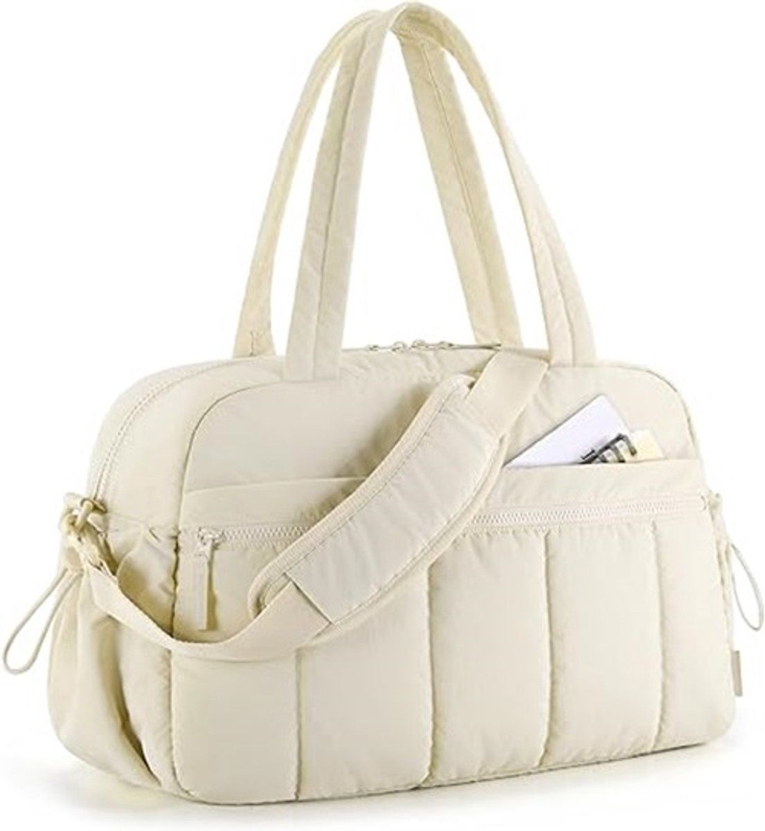 Travel Gym Duffle Bag With Wet Pocket, Compact Carry On Weekender For Men Women Training Sports Trips, Off White, 40 x 20 x 28 cm