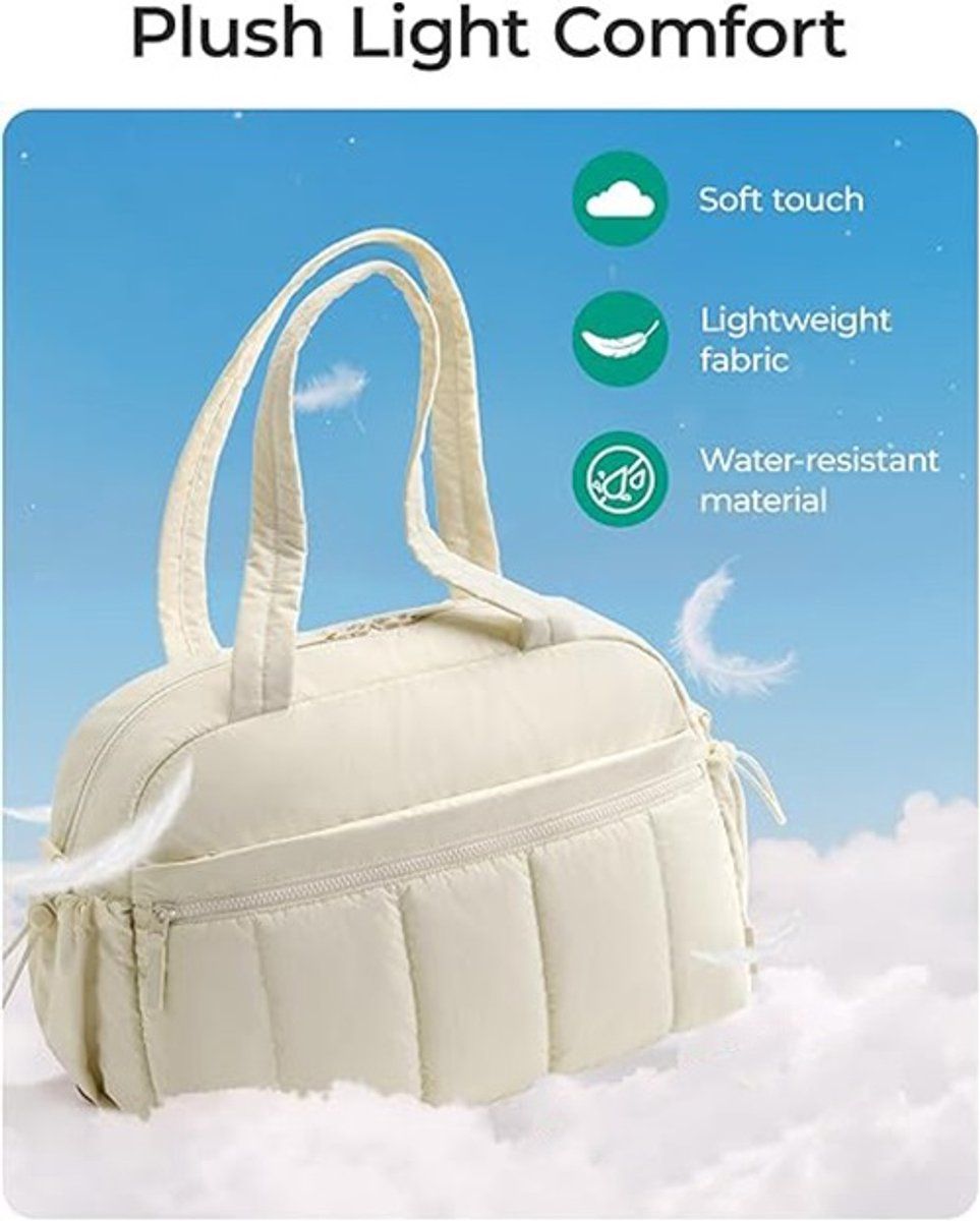 Travel Gym Duffle Bag With Wet Pocket, Compact Carry On Weekender For Men Women Training Sports Trips, Off White, 40 x 20 x 28 cm