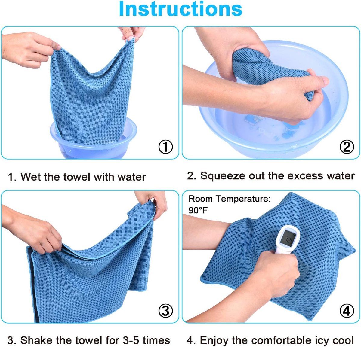 Cooling Towel Instant Cool Breathable Super Absorbent Quick Drying For Sports Gym Running Yoga Camping With Carry Bottle Clip Blue