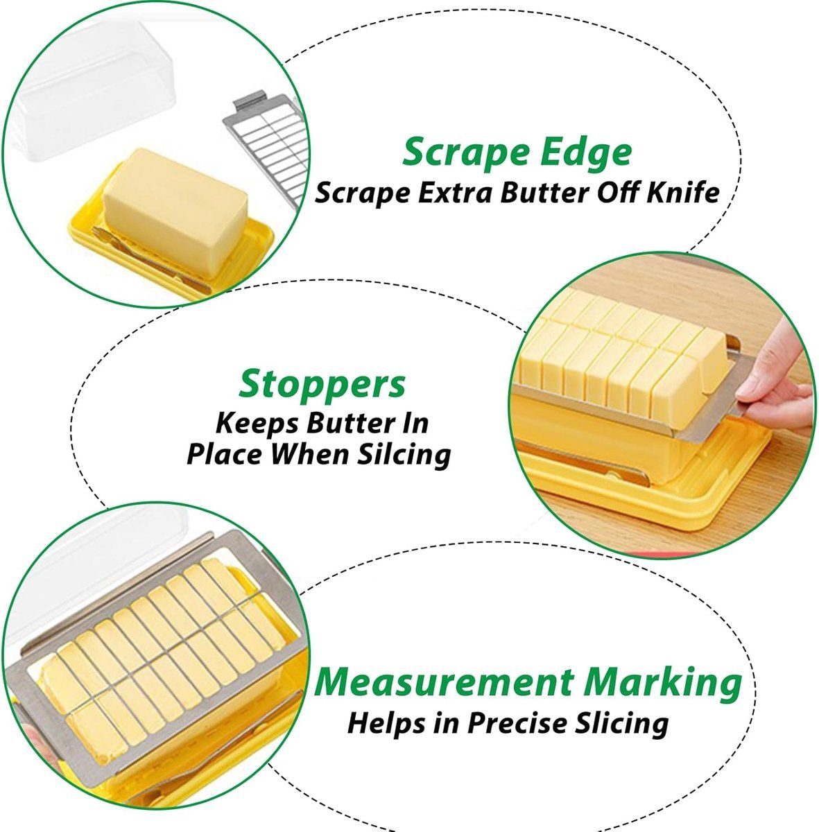Butter Dish With Lid And Built In Slicer, BPA Free Butter Keeper With Stainless Steel Cutter, For Fridge Countertop, Yellow, 19.45 x 10.6 x 4.8 cm