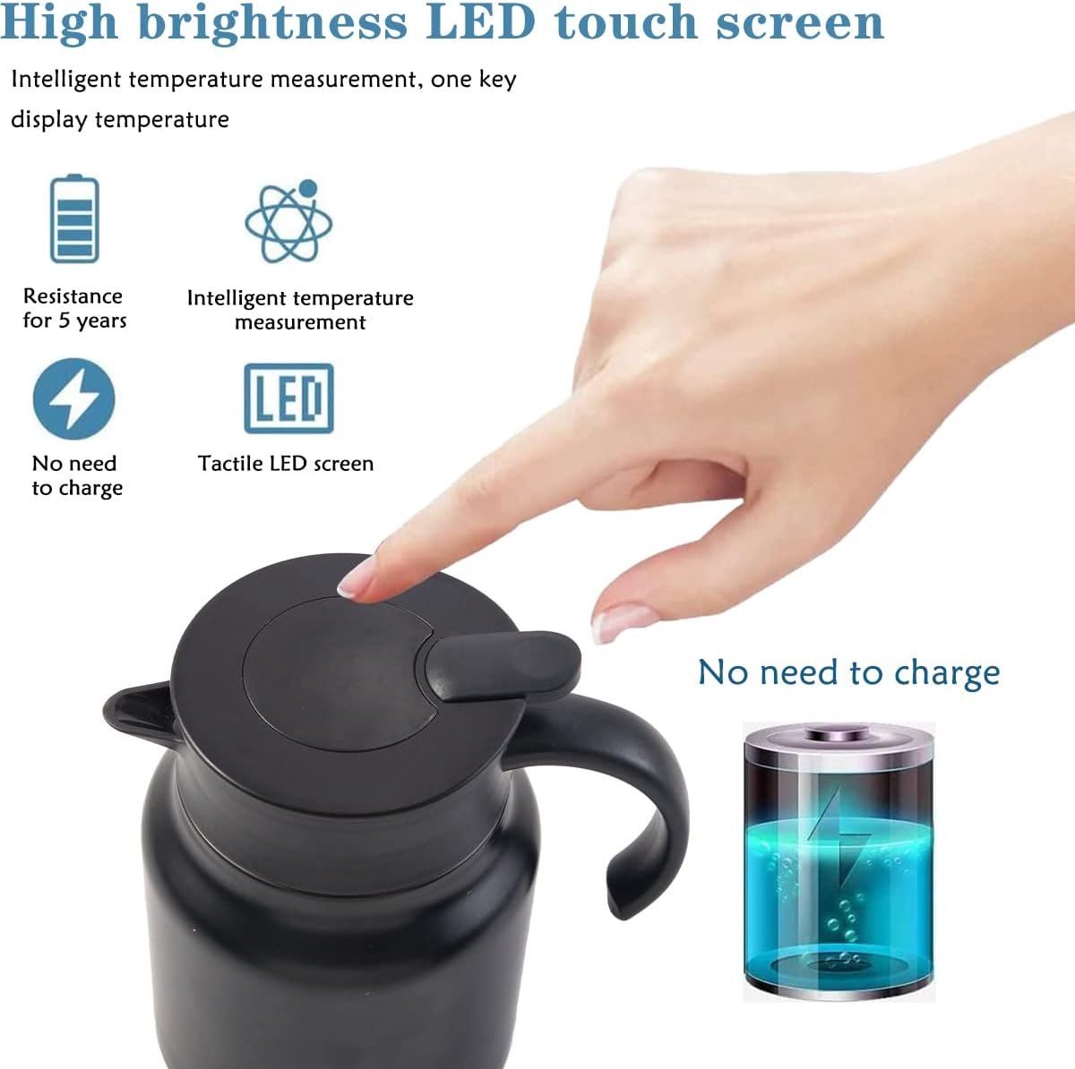 Stainless Steel Vacuum Insulated Teapot With Removable Tea Infuser Filter And Temperature Display Lid For Home Office Black, 1 L