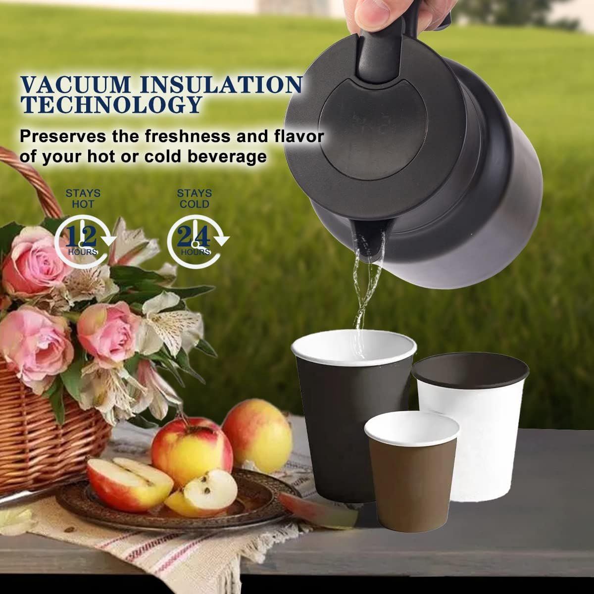 Stainless Steel Vacuum Insulated Teapot With Removable Tea Infuser Filter And Temperature Display Lid For Home Office Black, 1 L