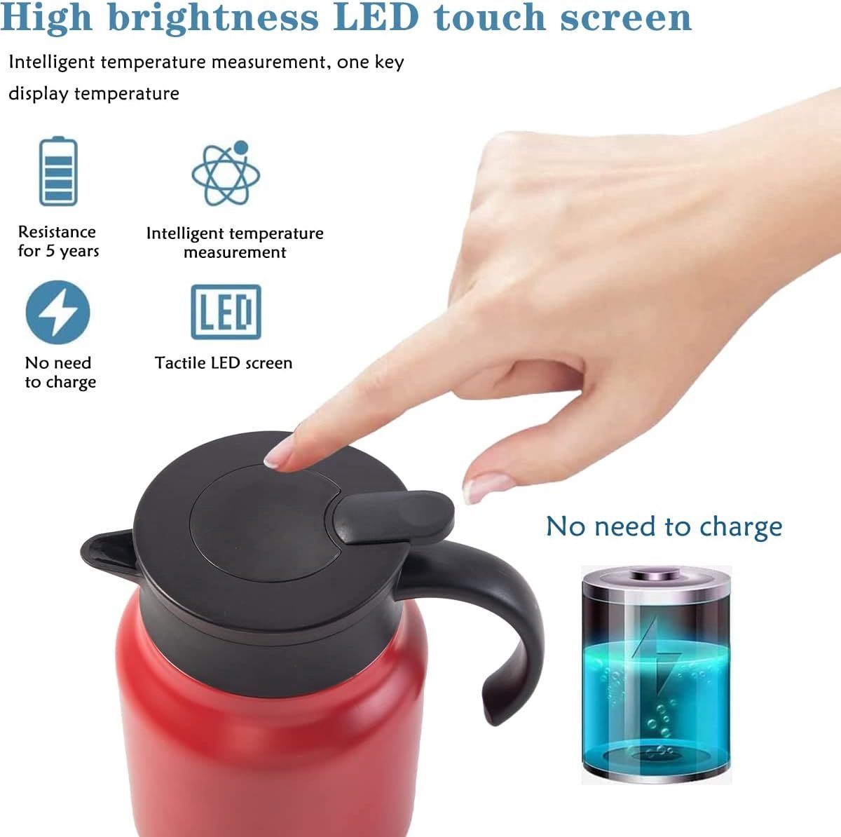 Vacuum Insulated Stainless Steel Tea Pot With Infuser Filter And Temperature Display Lid For Home Office Travel, Red, 1 L