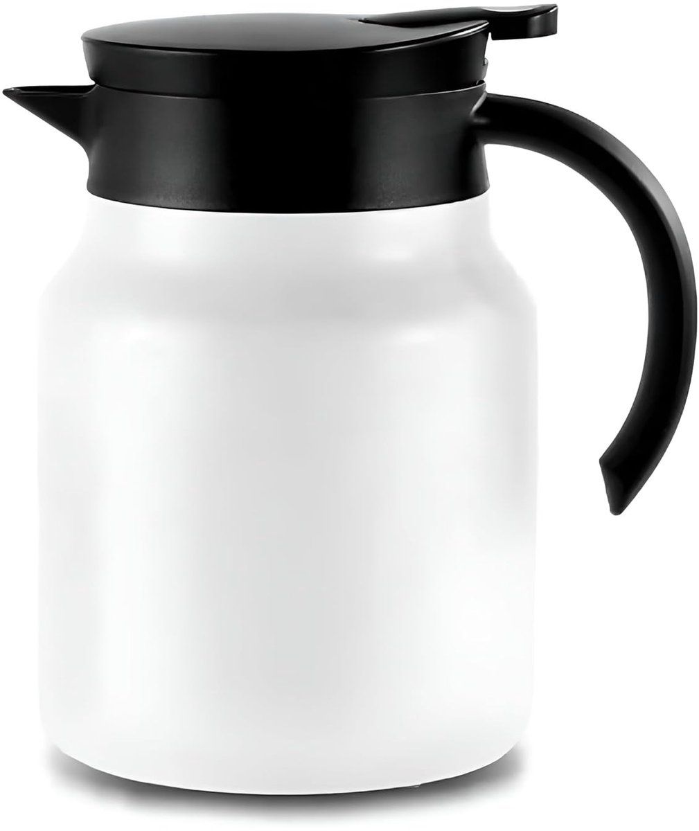Vacuum Insulated Tea Pot With Infuser, 18 8 Stainless Steel Double Wall Thermal Carafe With Temperature Display, White, 1 L