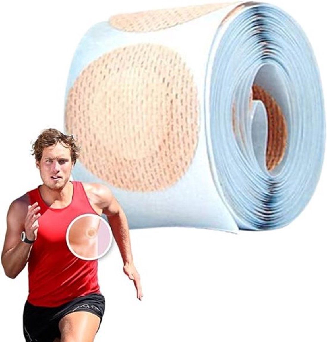 Mens Nipple Covers Tape Roll, 50 Self Adhesive Anti Chafing Pads, Sweat Resistant Soft Breathable Nonwoven, Skin Tone, 4.5 cm