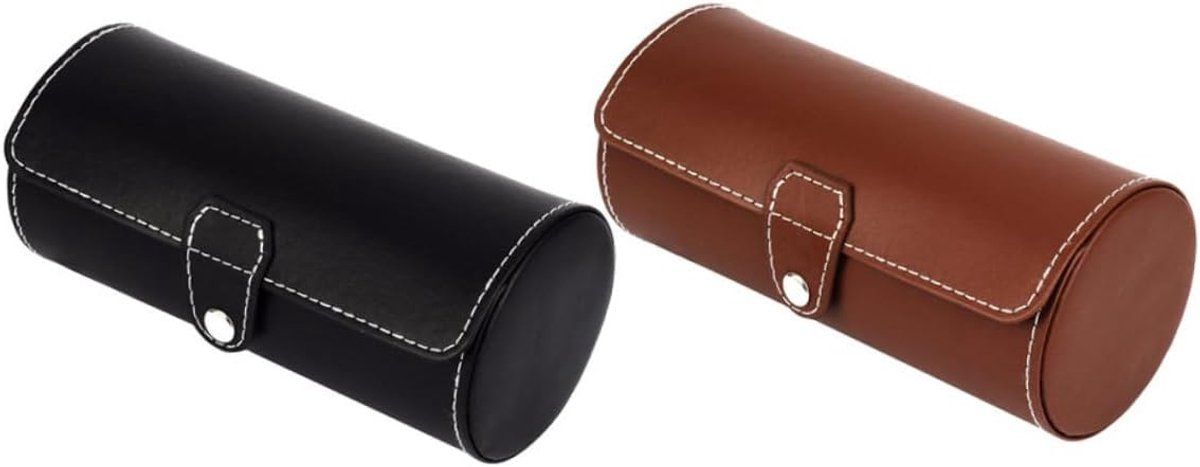 2 Pack Watch Travel Case PU Leather Watch Roll With Velvet Lining For Men And Women Travel And Home Storage Black Brown, 19 x 9 cm