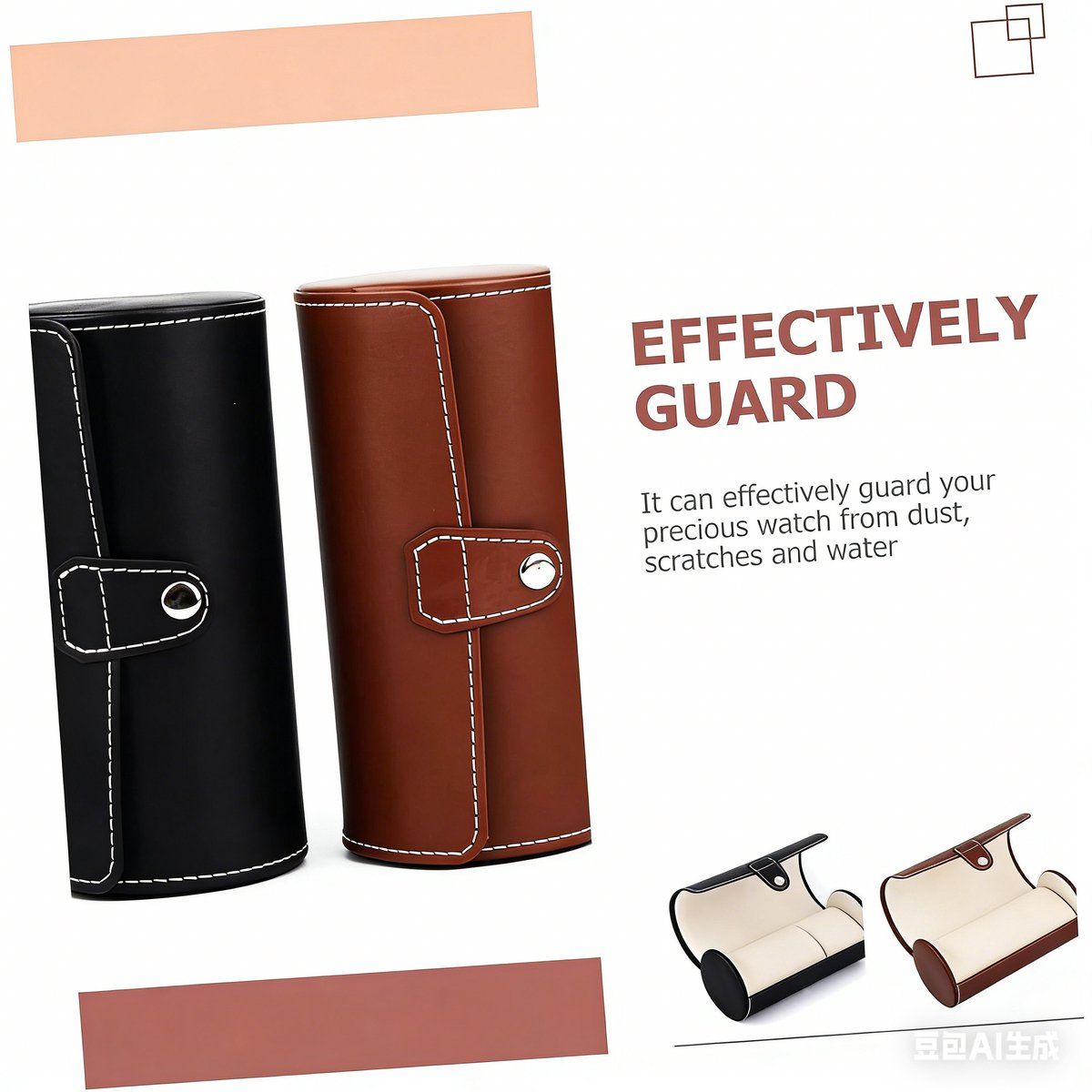 2 Pack Watch Travel Case PU Leather Watch Roll With Velvet Lining For Men And Women Travel And Home Storage Black Brown, 19 x 9 cm