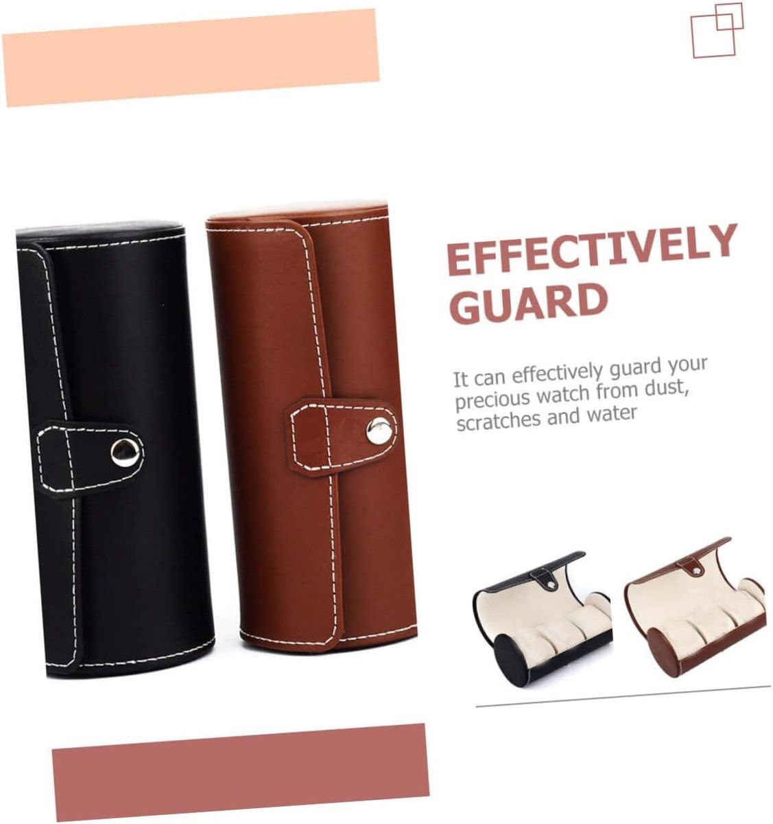 2 Pack Watch Travel Case PU Leather Watch Roll With Velvet Lining For Men And Women Travel And Home Storage Black Brown, 19 x 9 cm