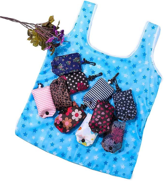 6 Piece Foldable Shopping Bags 190T Polyester, 26 g Each